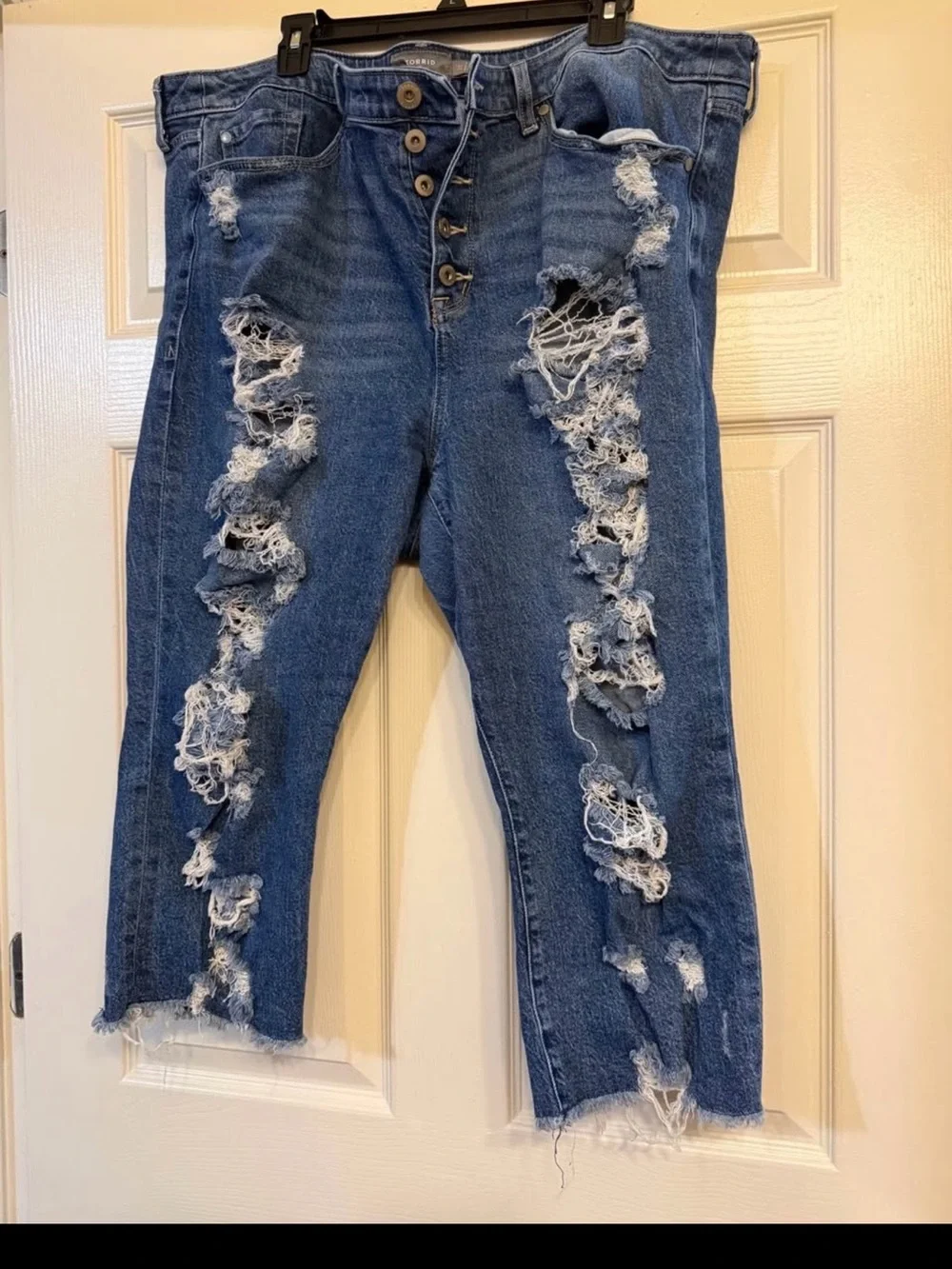 torrid Medium Blue Distressed High-Rise Cropped Jeans